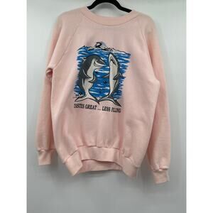 Vintage Pink Shark Sweatshirt Taste Great Less Filling 1989 Size XL Made In USA